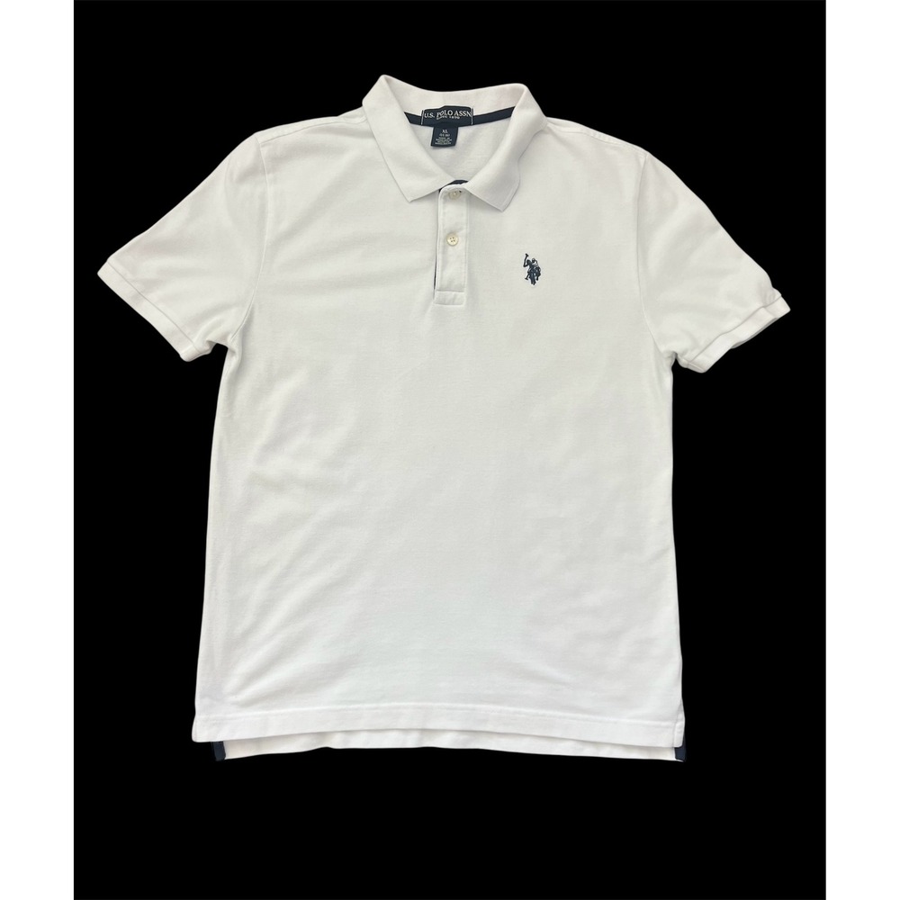 US Polo Assn Boys XL 14-16 White Short Sleeve Pique Polo Shirt Cotton (0860)